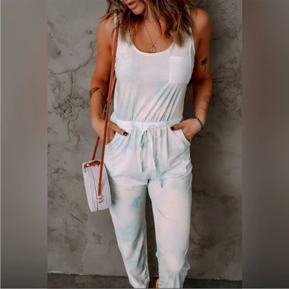 Cotton Candy Blue and White Jumpsuit New without tag - Picture 1 of 5